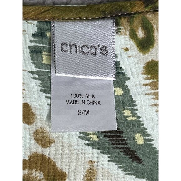 Chicos Silk Poncho Top S/M Green Paisley Animal Print Artsy Lightweight Beaded - Picture 4 of 12